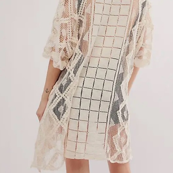 Free People Boho Crochet Kaftan Cover-Up White Cream One Size NEW - Picture 5 of 16